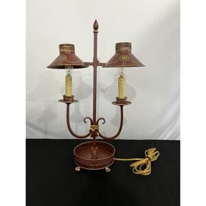 Vintage Hollywood Regency Style Toleware Double Shade Lamp Red